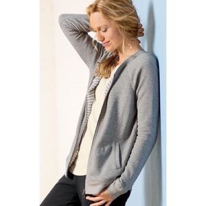 J. Jill Gray Striped Zip-Front Sweatshirt Jacket